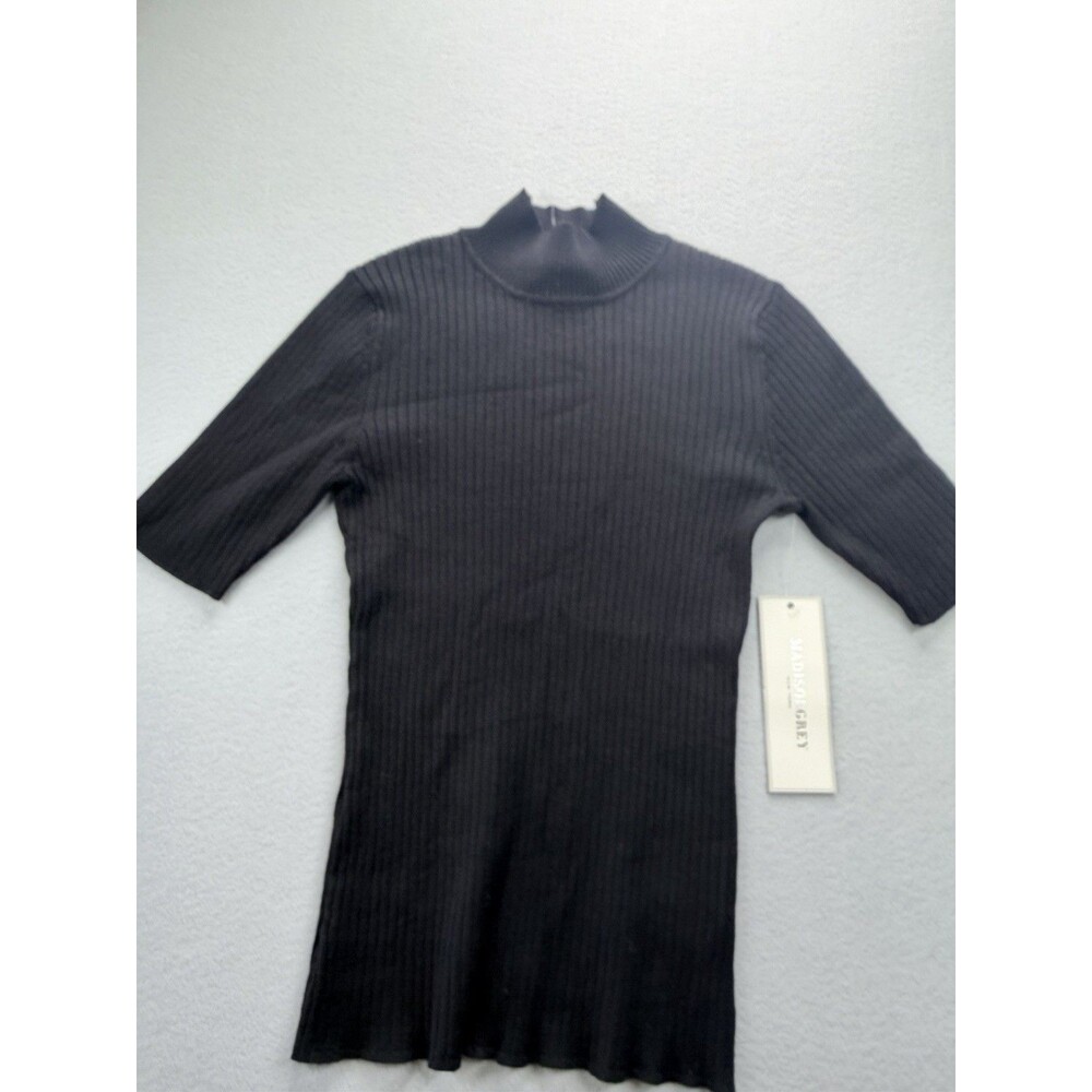 Madison Grey Women’s Ribbed Mock Neck 3/4 Sleeve Top Black NWT Size S - Picture 4 of 16